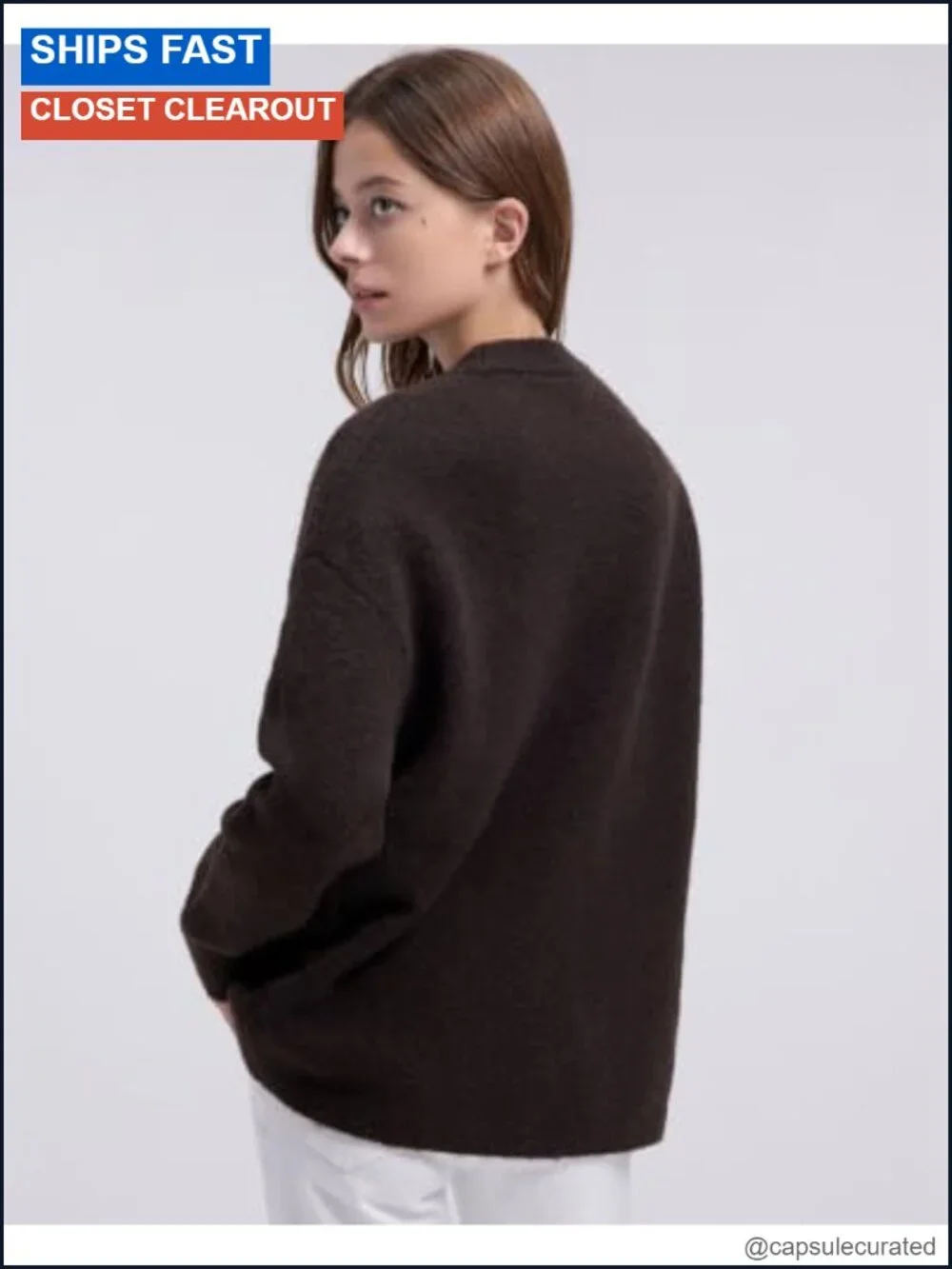 Women's Fuzzy Knit Oversized Crew Neck Long Sleeve Pullover Sweater